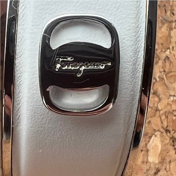 Salvatore Ferragamo Silver Vara Buckle Logo Leather Bracelet MINT - Picture 4 of 8